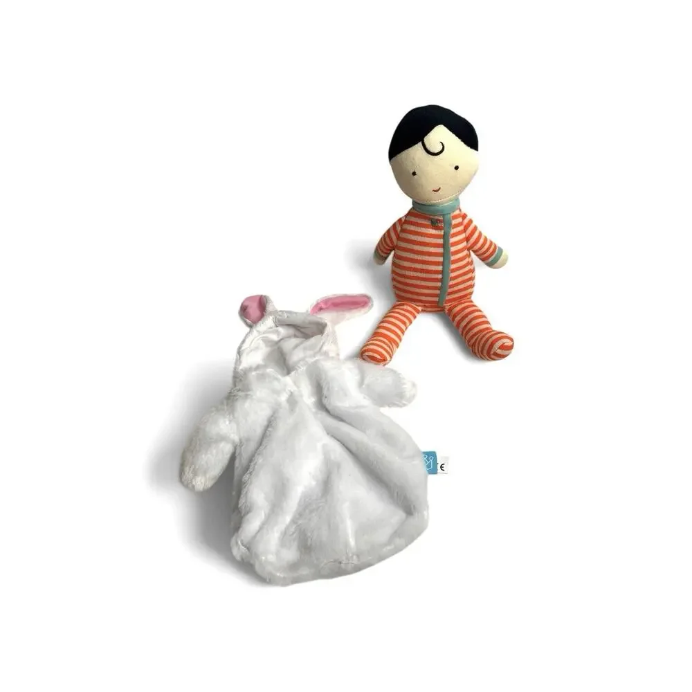 Orange Stripes Manhattan Toy Baby Bunny Doll Lovey Plush Rabbit Snuggle Sack